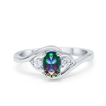 Wedding Ring Oval Cut Simulated Rainbow CZ 925 Sterling Silver